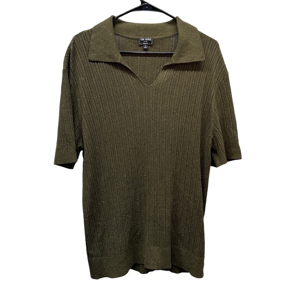 Todd Snyder Silk Montauk Ribbed Knit Sweater Polo Olive Green